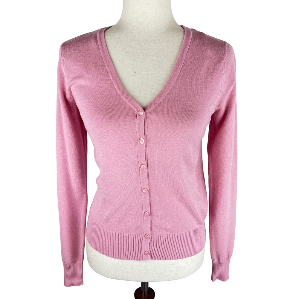 Active‎ USA Womens Pink V Neck Button Front Cardigan  Small Rayon Polyester